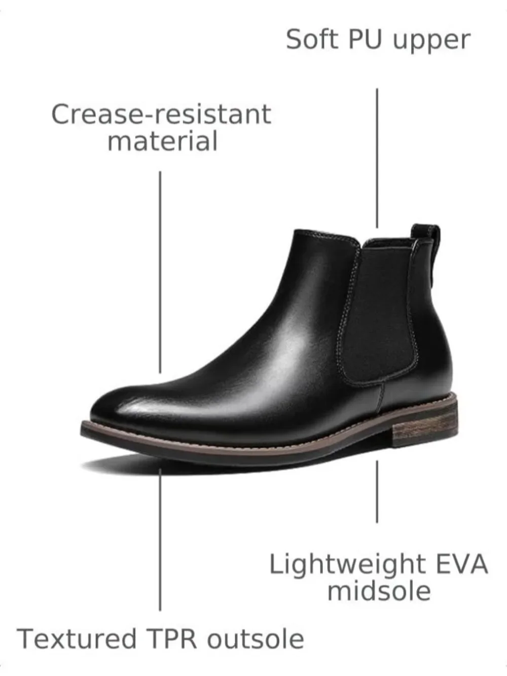 Men's Black Classic Chelsea Ankle Crease-Resistant Soft Upper Cushioned Boots